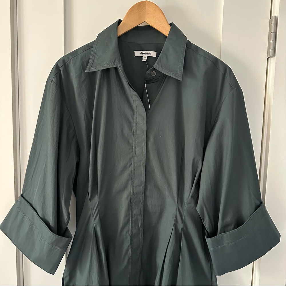 Madewell NWT Poplin Tucked Mini Shirtdress Summit Green NW416 - Picture 3 of 14